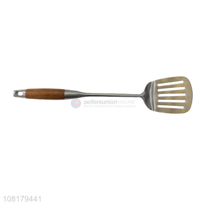 Yiwu export wooden handle stainless steel slotted spatula