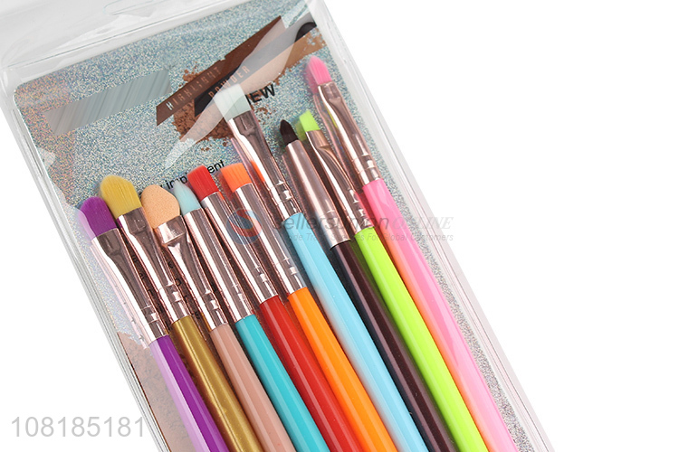 Latest 10 Pieces Makeup Brush Colorful Handle Soft Eyeshadow Brush