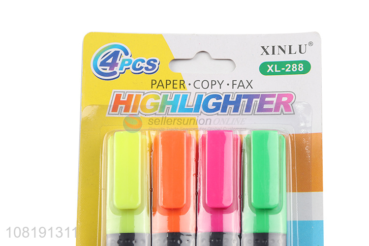 Wholesale stationery 4 pieces highlighter pens fluorescent markers