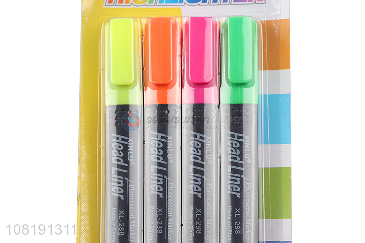 Wholesale stationery 4 pieces highlighter pens fluorescent markers