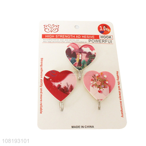 Newest Heart Shape 3 Pieces Wall Hooks Popular Sticky Hooks