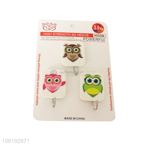 Popular 3 Pieces Owl Pattern Sticky Hooks Adhesive Hook