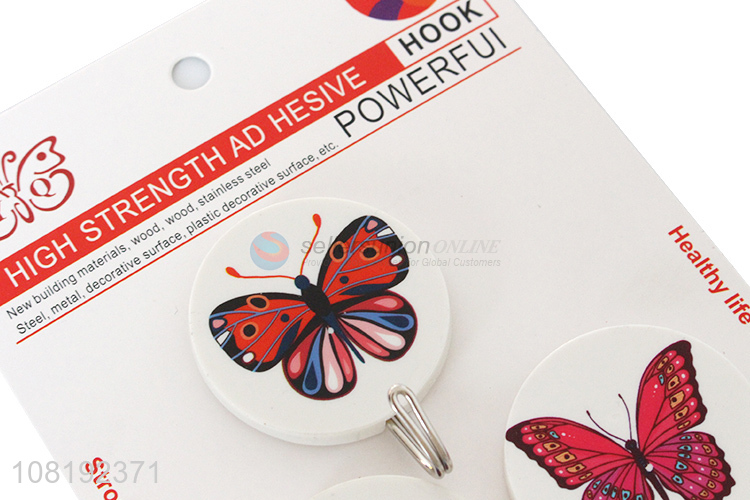 Good Price Butterfly Pattern Round Sticky Hook Wall Hooks