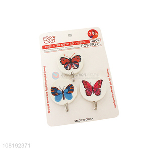 Good Price Butterfly Pattern Round Sticky Hook Wall Hooks