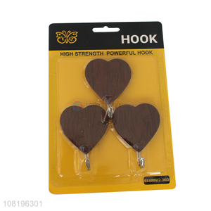 Hot sale love wood grain sticky hooks plastic wall hooks