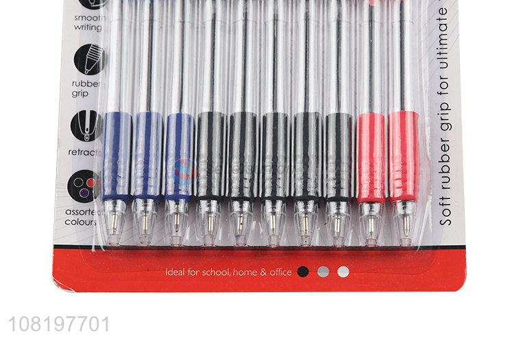 Promotional cheap 10 pieces assorted colors retractable ballpoint pens