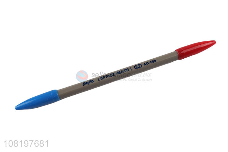 Wholesale 12 pieces 0.7mm blue and red color double ended ballpoint pen