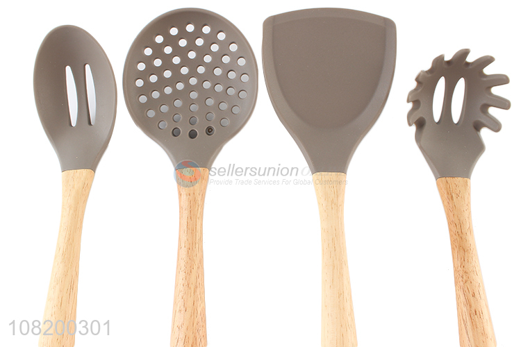 China yiwu wooden handle silicone utensils set for kitchen