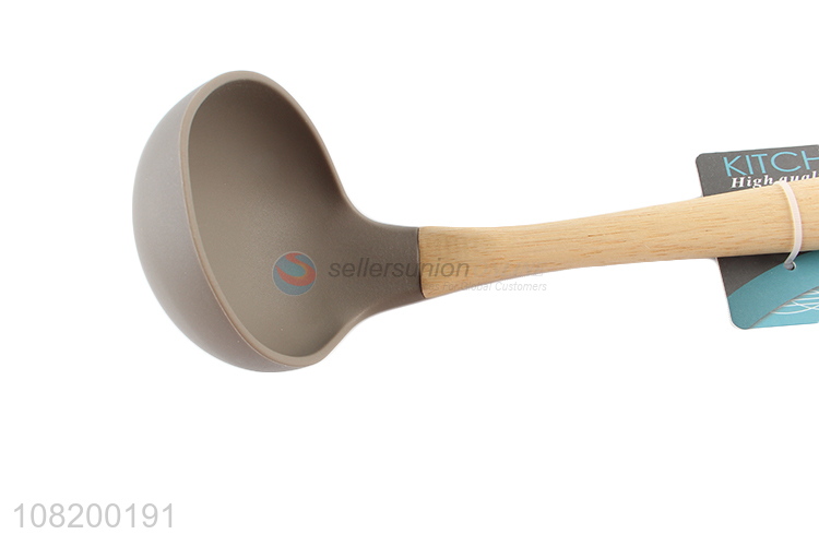 Good quality silicone soup spoon with wooden handle