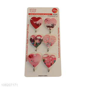 Fashion style heart shape 6pieces wall sticky hooks