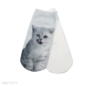 Hot selling cats printed low ankle casual socks wholesale