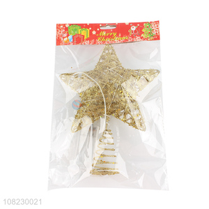 Hot selling golden glittered Christmas tree topper star with light