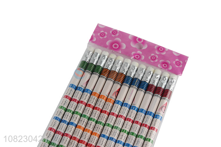 Factory Direct Sale 12 Pieces Writing Pencil With Eraser For Students