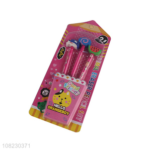 New Arrival 3 Pieces Cartoon Animal Eraser Pencil Set For Children