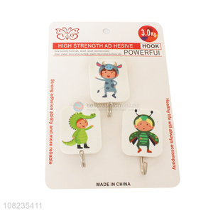 Cartoon Printed 3 Pieces Wall Hooks Fashion Sticky Hooks Set