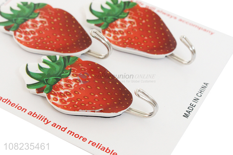 Latest 3 Pieces Strawberry Pattern Sticky Hooks Wall Hook Set