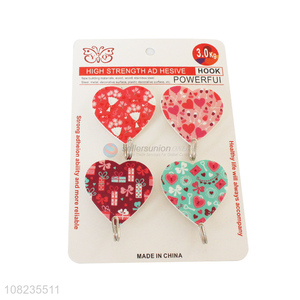 Wholesale 4 Pieces Heart Shape Adhesive Hook Wall Hooks