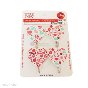 Wholesale 4 Pieces Heart Shape Sticky Hooks Adhesive Hook