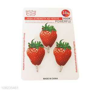 Latest 3 Pieces Strawberry Pattern Sticky Hooks Wall Hook Set