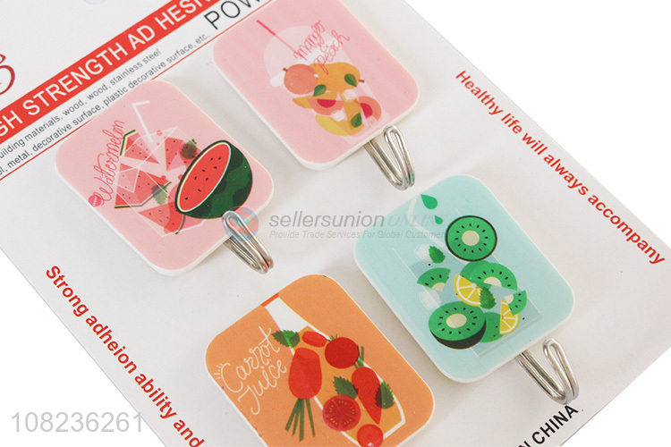 Fashion Printing 4 Pieces Sticky Hooks For Kitchen And Bathroom