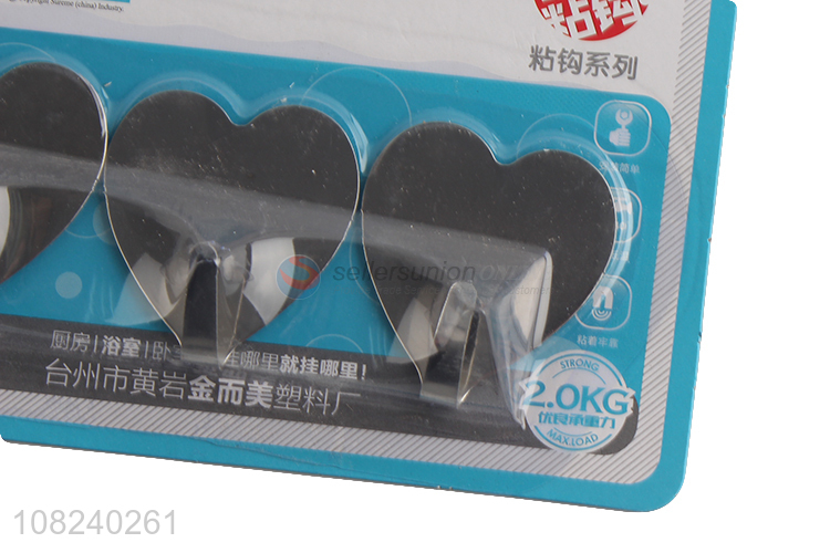 Hot Sale 3 Pieces Heart Shape Sticky Hook Cheap Wall Hooks