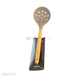 Good quality creative bamboo handle silicone slotted spoon