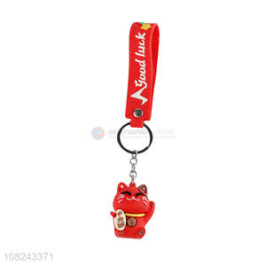 Factory price cute cartoon cat pvc key chain for women girls