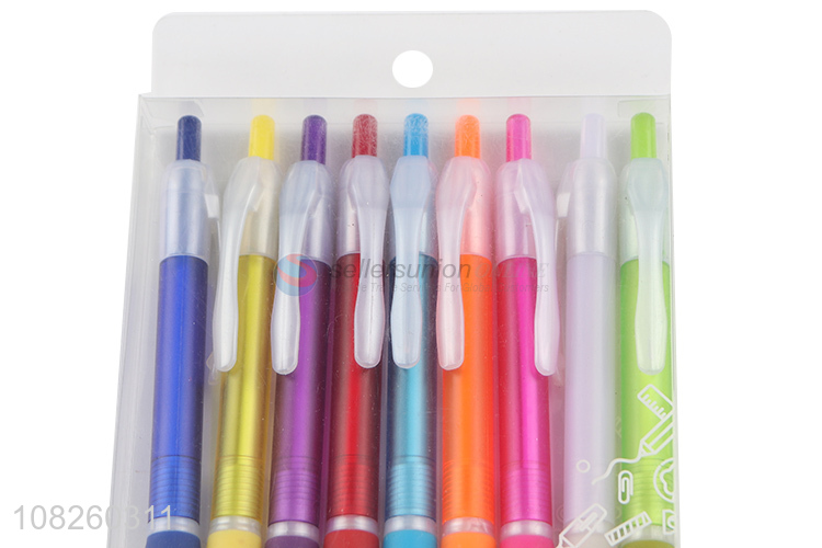 Factory wholesale 9 pieces retractable ballpoint pens student supplies