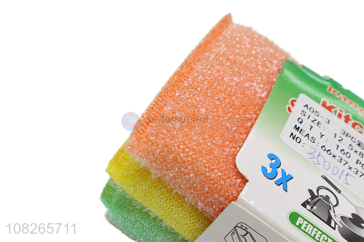 Popular Kitchen Sponge Scrubber 3 Pieces Scouring Pad Set