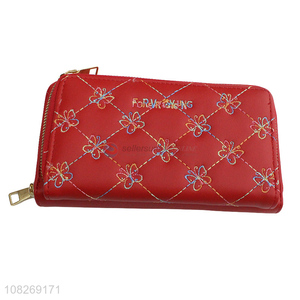 Wholesale butterfly embroidery pu leather <em>clutch</em> <em>wallet</em> women <em>wallet</em>