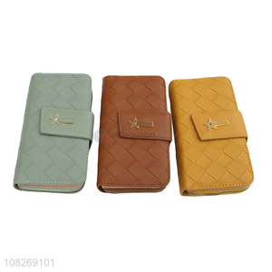 Wholesale women long <em>wallet</em> woven <em>clutch</em> <em>wallet</em> card holder purse