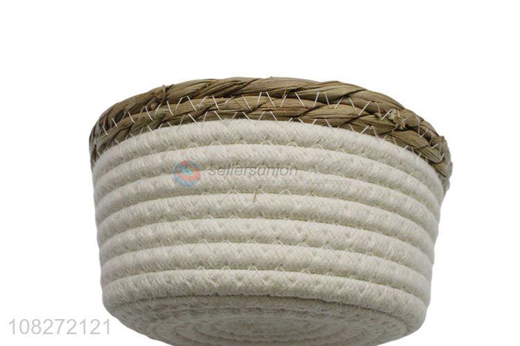 Factory supply small woven straw basket woven rope storage container