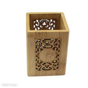 Wholesale vintage hollowed out bamboo pen holder office desk organizer