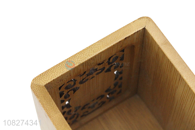 Wholesale vintage hollowed out bamboo pen holder office desk organizer