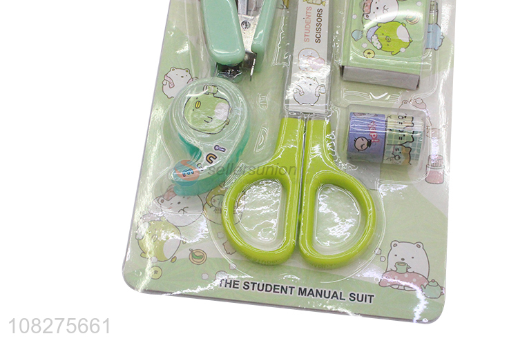 Best Selling Cute Scissors Stapler Tape 5 In 1 Stationery Set