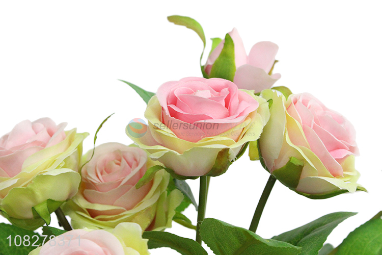 Yiwu market pink artificial rose wedding bouquet wholesale