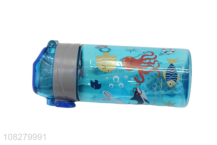 High Quality Cartoon Printing Plastic Water Bottle With Straw