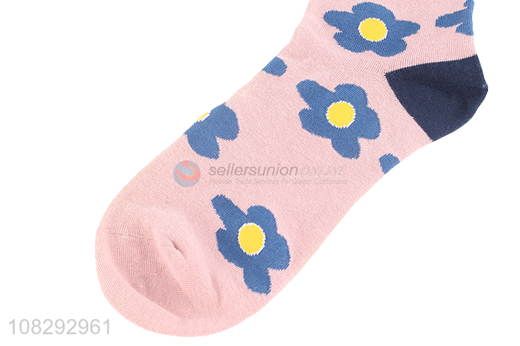 Custom Flower Pattern Cotton Socks Comfortable Crew Socks