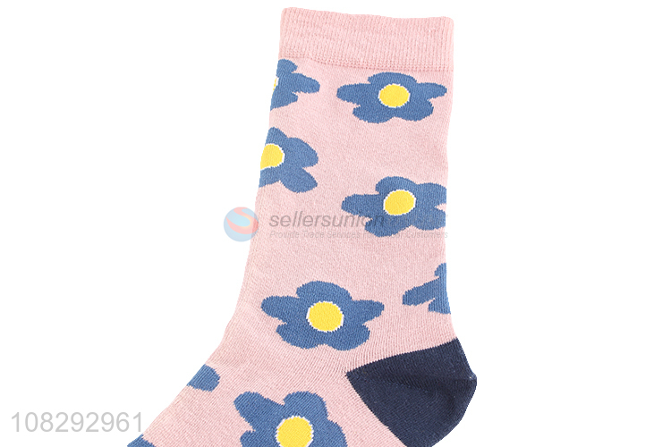 Custom Flower Pattern Cotton Socks Comfortable Crew Socks