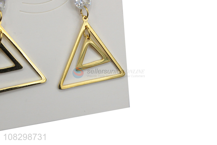 Recent design stainless steel triangle drop clear stone earrings