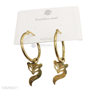 Wholesale stainless steel fox pendant hoop earrings for girls