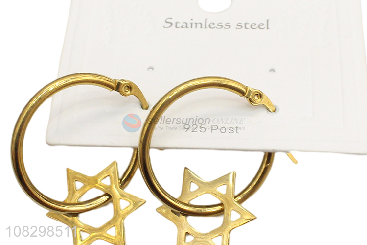 Hot sale vintage stainless steel hexagram charm hoop earrings