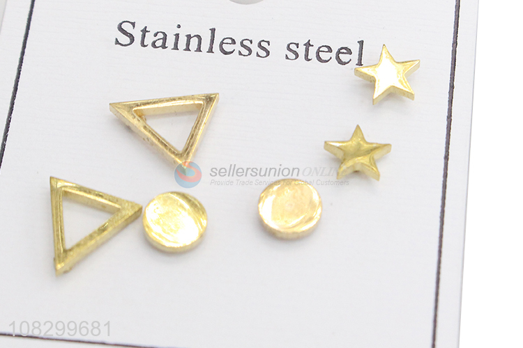 Simple Style 3 Pairs Stainless Steel Ear Stud Modern Earring