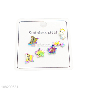 Cute Butterfly Flower Stars Stainless Steel Ear Stud Set