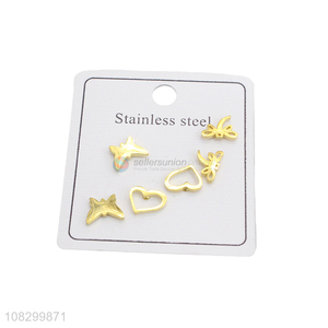 Fashion Ladies Metal Earring Stainless Steel Ear Stud Set