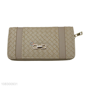 Wholesale pu leather braided pattern zipper <em>wallet</em> for <em>women</em>