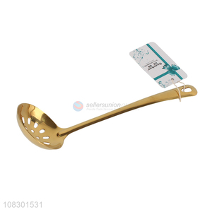 Good selling golden long handlle household slotted ladle spoon