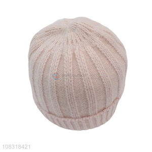 Factory price girls fashion rabbit fur hat striped knitted hat