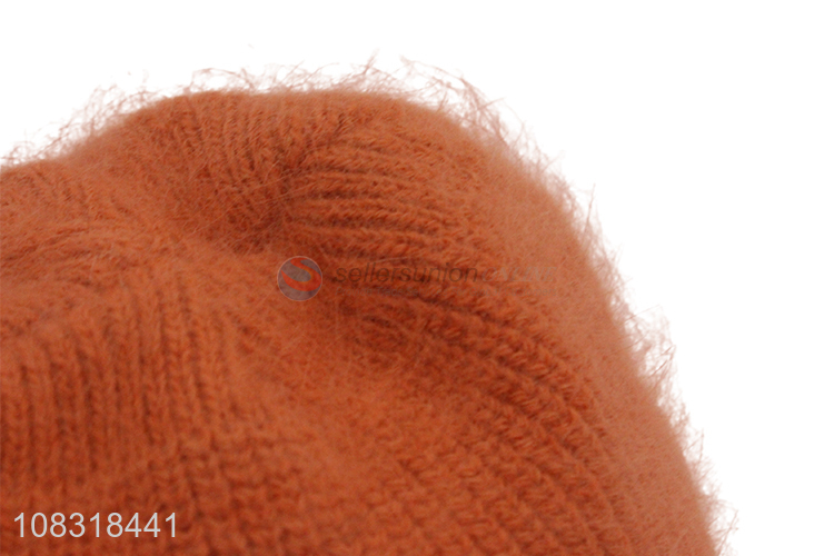 Factory wholesale orange rabbit fur hat winter warm knitted hat