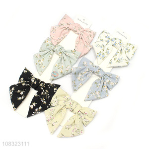 Fashion Style Floral Printing Bowknot Hairpin Ladies Hair Clip